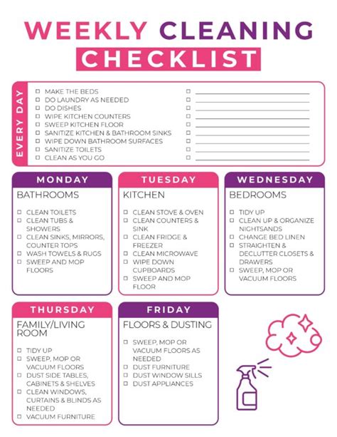 Weekly Cleaning Checklists Free Printables For A Clean Home