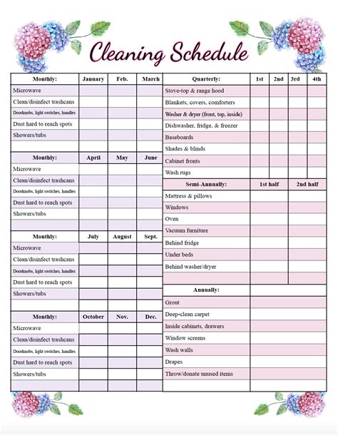 Weekly Cleaning Schedule My Excel Templates