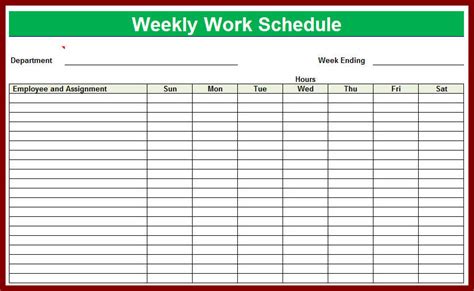 Weekly Employee Schedule Template task list templates