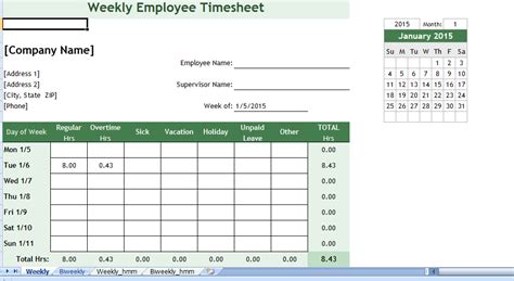 Weekly Employee Timesheet Template
