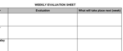 Weekly Evaluation Template Teaching Resources