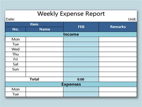 Weekly Expense Report Template Excel Resume Examples