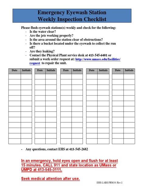 Weekly Eyewash Inspection Log Excel Templates Excel Templates