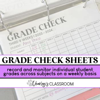 Weekly Grade Check & Goal Setting Form for Students Homeroom