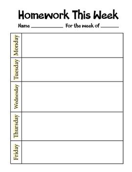 Weekly Homework Assignment Sheet By Kristin Stevens Tpt