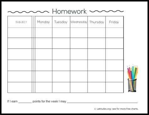 Weekly Homework Sheet Template DocTemplates
