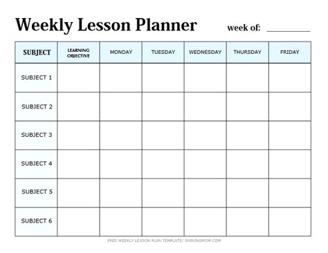 Weekly Lesson Plan Calendar Template Calendar Template Printable