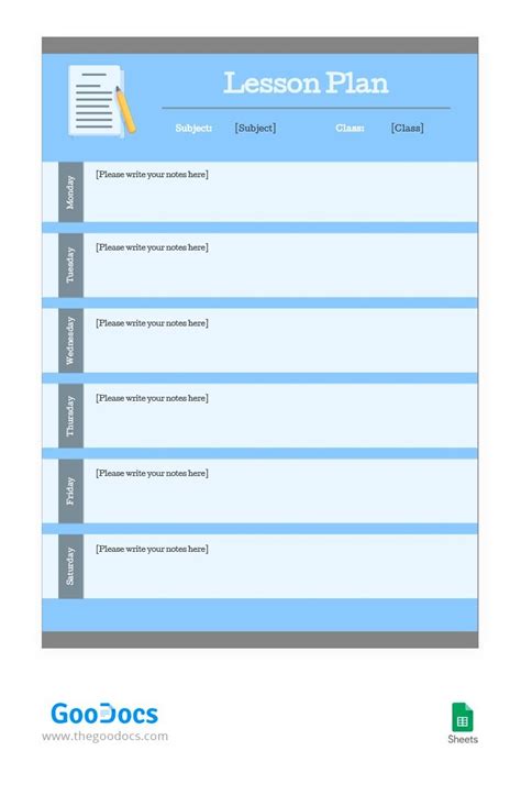 Weekly Lesson Plan Template Data Processing Google Docs Personal