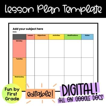 Weekly Lesson Plan Template Google Docs Free piccheese
