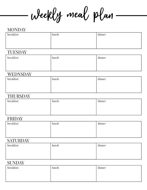 Weekly Meal Schedule Template