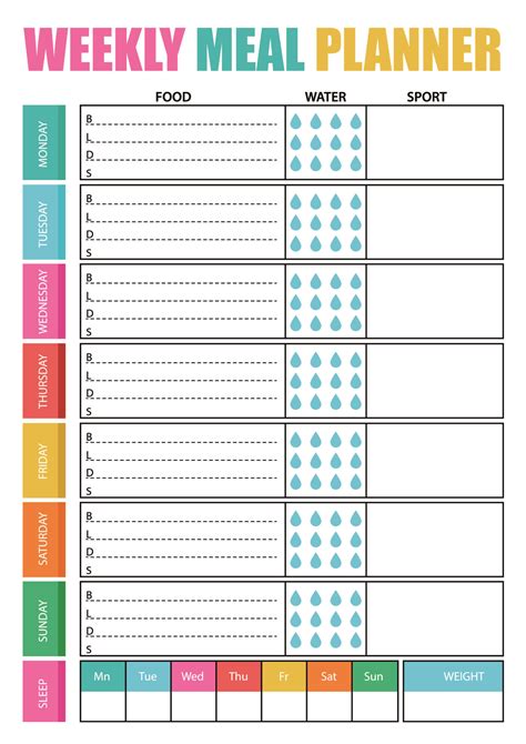 Weekly Menu Planner & Grocery List Colored Template Printable PDF