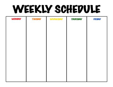Weekly Monday Through Friday Calendar
