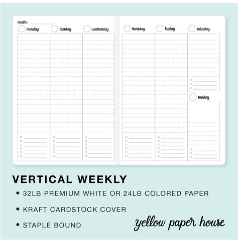 Weekly Planner Travelers Notebook Insert Undated