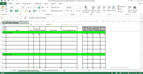 Weekly Project Tracking ُExcel Template Software engineering