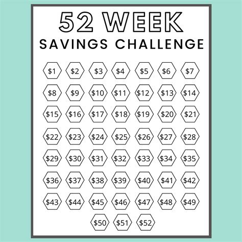 Weekly Savings Challenge Printable