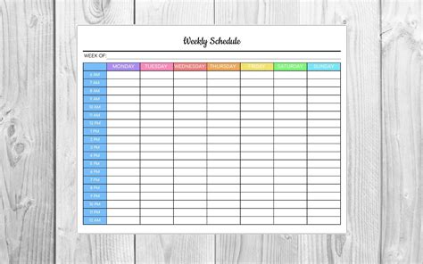 Weekly Schedule Editable PDF Colorful Hourly Schedule Etsy