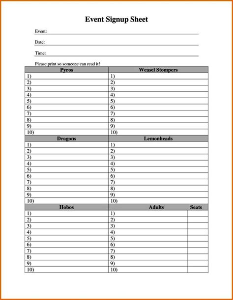 Weekly Sign Up Sheet Template SampleTemplatess SampleTemplatess