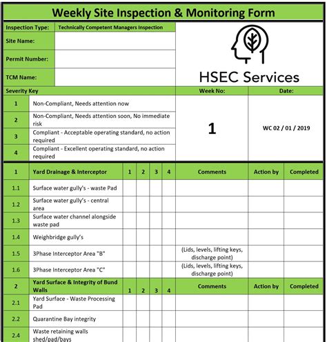 Weekly Site TCM Inspection and Monitoring Form