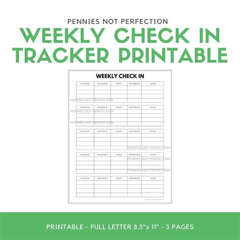 Weekly Spending Check in Printable Budget Weekly Check in Etsy