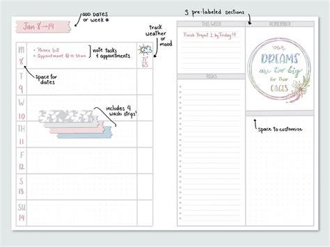 Weekly Spread Digital Planner Stickers FREE GoodNotes File