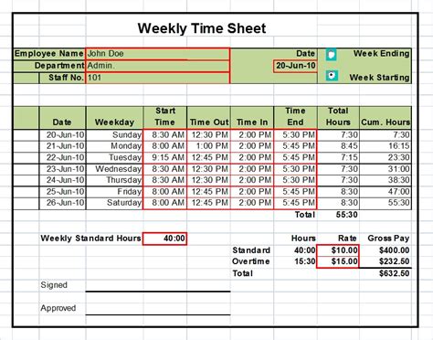 Weekly Time Sheet Template Excel
