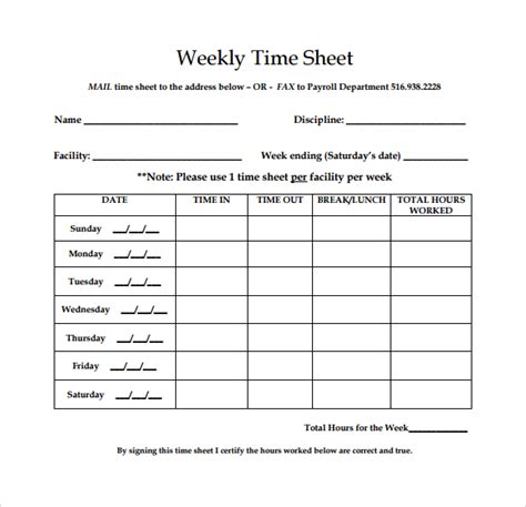 Weekly Timesheet Template 8+ Free Download In PDF
