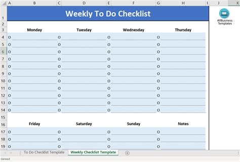 Weekly To Do List Template Excel For Your Needs