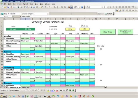 Weekly Work Schedule Excel spreadsheet Free Source Code Projects and
