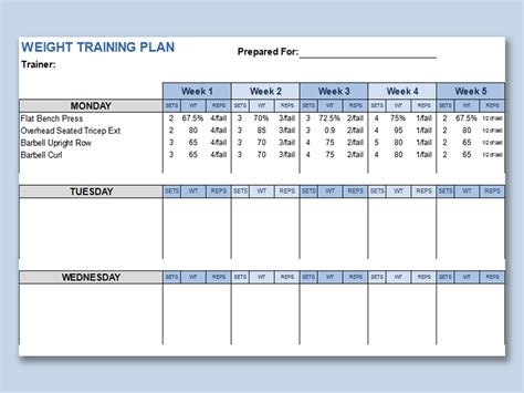 Weekly Workout Plan Template Excel Excel Templates