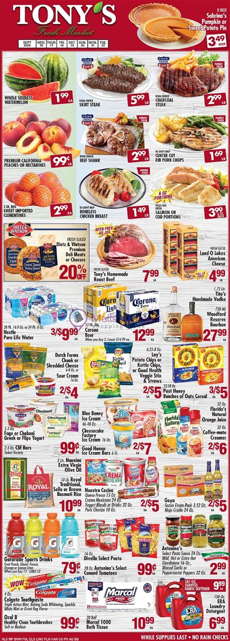 Jan 17, 2024 · Check out current Tony’s Fresh Market weekly ads. In the online weekly ad you will find digital coupons, which are full of special prices and sales. These promotions help you to save money - see regularly latest Tony’s Fresh Market weekly specials online. Tony's Fresh Market store locations. Tony’s Fresh Market is a family owned retailer ... . 