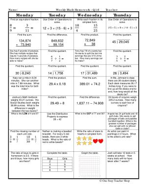 Answer Key - Weekly Math Review – Q1:1. Monday Tuesday W