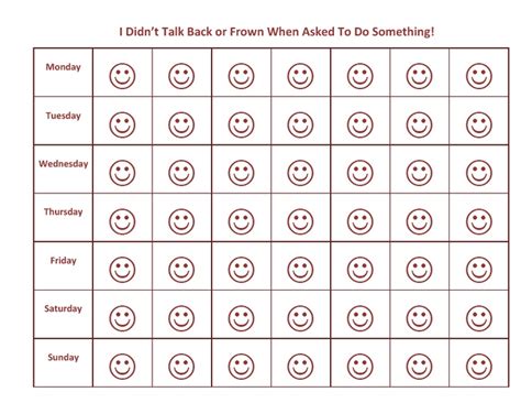 Weekly smiley behavior chart Behaviour chart, Weekly behavior charts