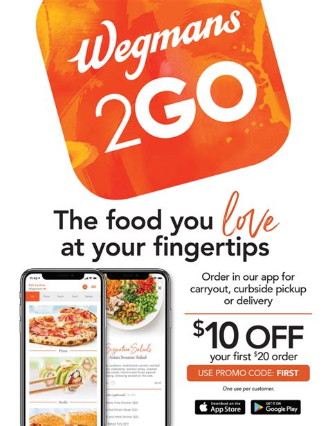 Wegmans 2go. Order delicious, freshly prepared meals for delivery, carryout or curbside pickup. Choose your favorite restaurant foods like pizza, subs, sushi, soups, salads, mac & cheese, desserts, and more! Hot meals and catering favorites are also available to be ordered ahead for takeout to make entertaining easy! 