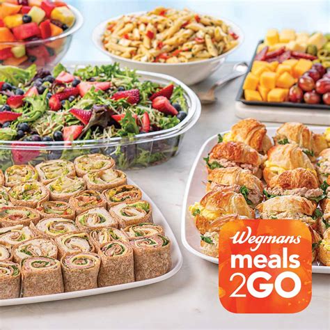 Wegmans meals2go. Specialties: Order delicious, freshly prepared meals for carryout or curbside pickup. Catering favorites are also available to make entertaining easy. Order beautifully prepared party platters, ready-to-heat entrées, sub and sandwich trays, and more with Wegmans Catering 2GO. Choose your favorite restaurant foods like pizza, subs, sushi, soups, salads, mac & … 