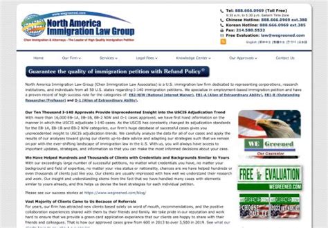 North America Immigration Law Group (Chen Immigration Law Associates) is a U.S. immigration law firm dedicated to representing corporations, research institutions, and individuals from all 50 U.S. states regarding I-140 immigration petitions. We specialize in employment-based immigration petition and have a proven record of high success rate .... 