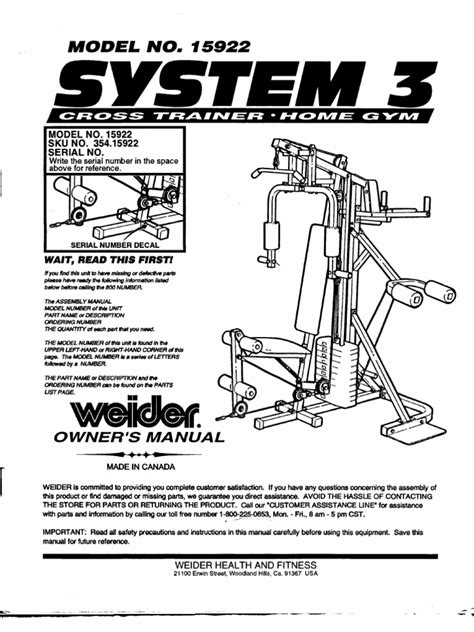 Weider equipment home gym parts manual. - Acer aspire 4220 guide repair manual.