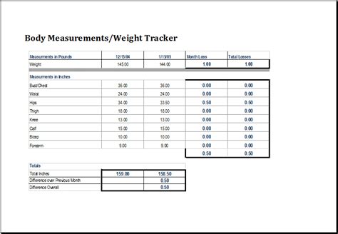 Weight And Measurement Tracker Excel Templates