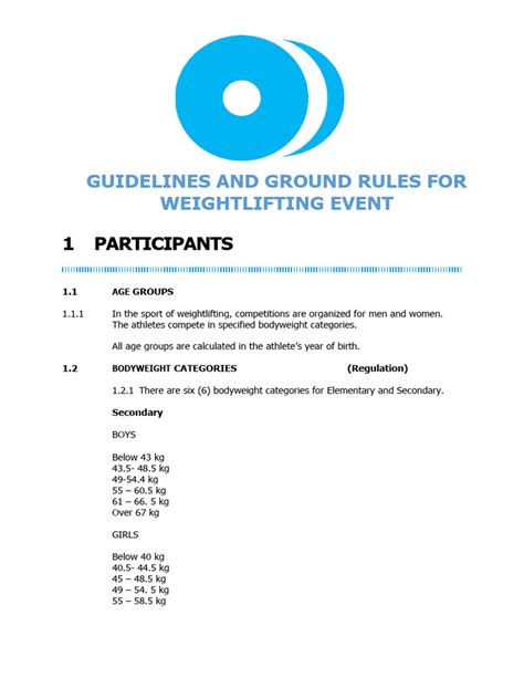 Weightlifting rules and regulations pdf. .  1.  However, conditions special to competiti...