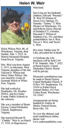 Weir obituaries.  Read Valentine Weir&rsquo;s obituary, published in The ...