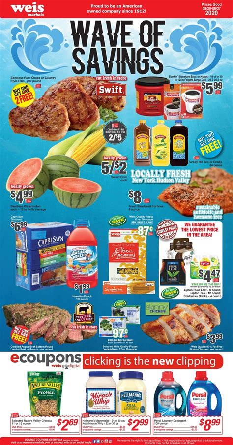 Weis weekly ad. January 19, 2024. Check out the current Weis Markets Three-Day Ad, valid Jan 19 – Jan 21, 2024. Weis Markets has special promotions running all the time and you can find great savings in select departments and throughout the store every other week. View the weekly sales & promotions, and find amazing savings on Green Seedless Grapes, Perdue ... 