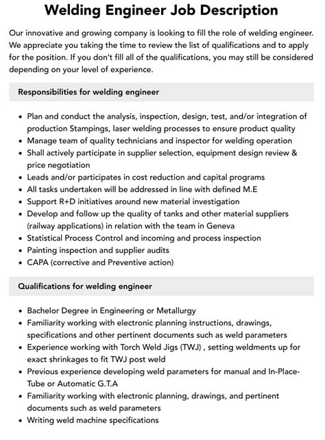 Welding Engineer Job Description - Jobsoid