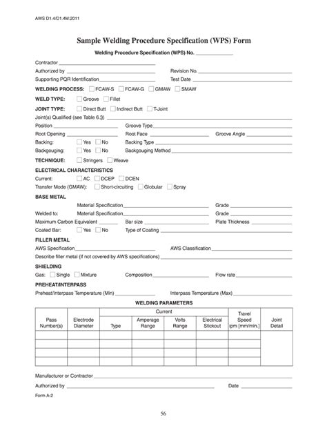 Welding Procedure Specification Template Fill Out and Sign Printable