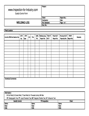 Welding Quality Control and Inspection Form