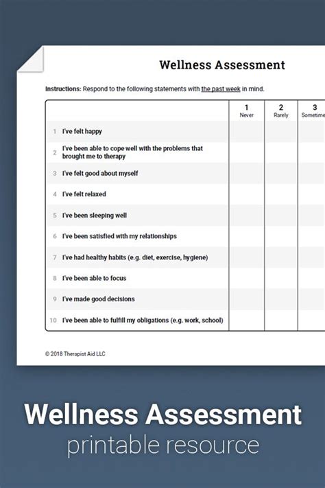 Wellness Assessment (Worksheet) Therapist Aid Therapy worksheets