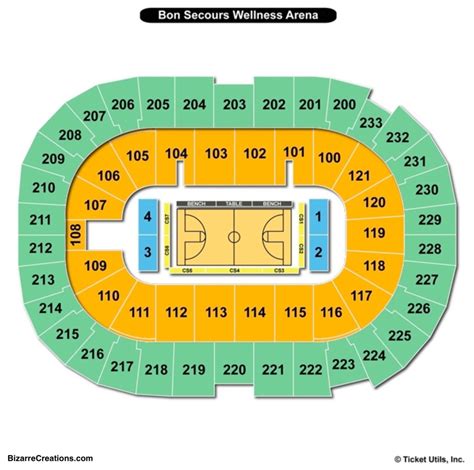 Wellness arena seating chart. The Lower Level at Bon Secours Wellness Arena refers to sections labeled in the 100s. Because of their proximity to the floor, tickets in these sections are highly coveted. In these sections, Row AA is the closest row to the floor. Double-letter rows continue through Row DD, making row A the fifth row in each section. 
