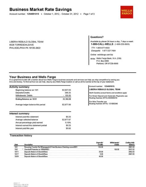 Wells Fargo Bank Statement Template Doc File
