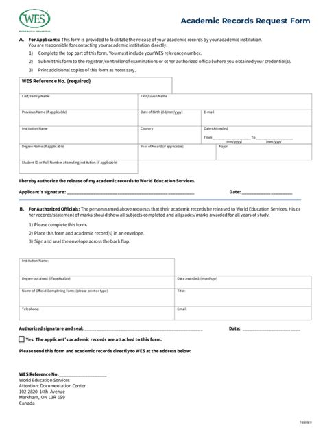 Wes Academic Request Form PDF