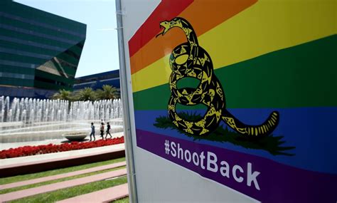 West Hollywood plastered with rainbow #ShootBack signs