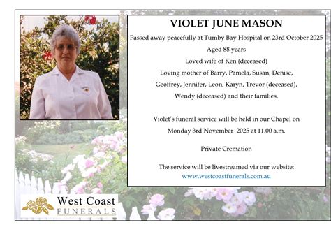 West coast funerals obituaries. .  ...