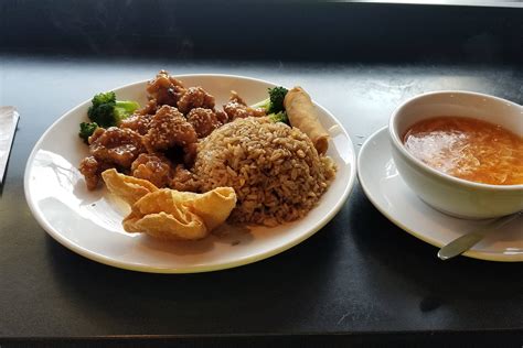 West end wok. Diced chicken sauteed in mild sweet and tangy sauce. Served with white rice on the side. Can substitute side for fried rice or steamed brown rice for $1.50 and $1.00 respectively. 